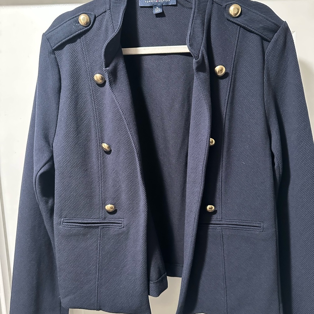 Tommy Hilfiger Navy Double-Breasted Military Blazer with Gold Buttons